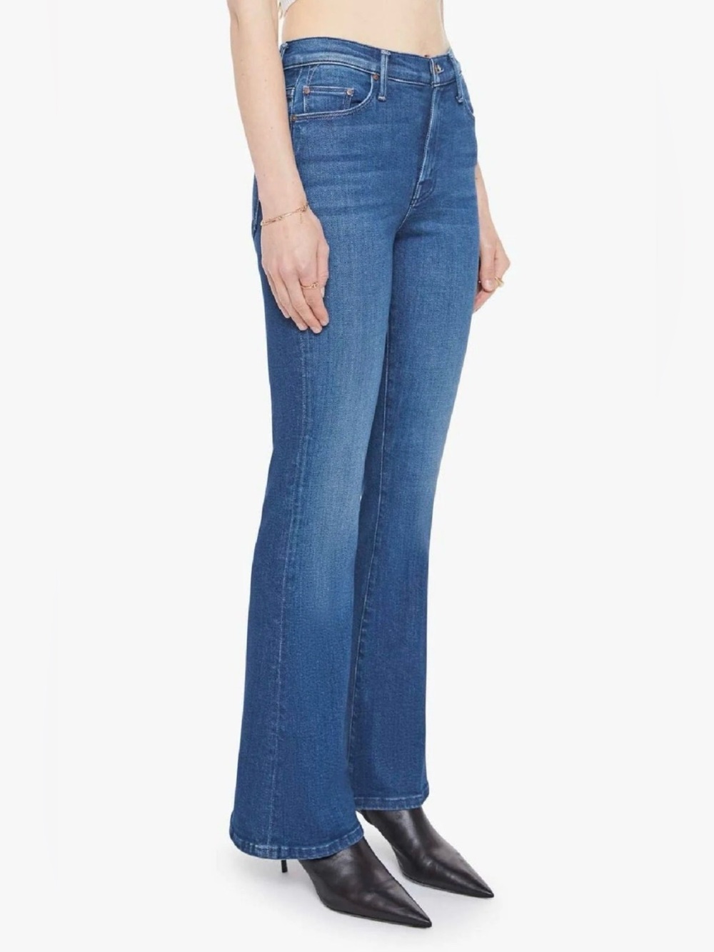 MOTHER The Weekender Mid-Blue High-Rise Flare Jeans (B3)